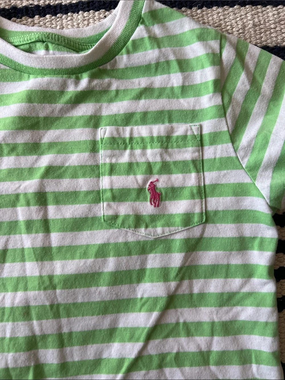 Polo Ralph Lauren Green & White Striped Pocket Tee with Pink Pony age 5/6 boys